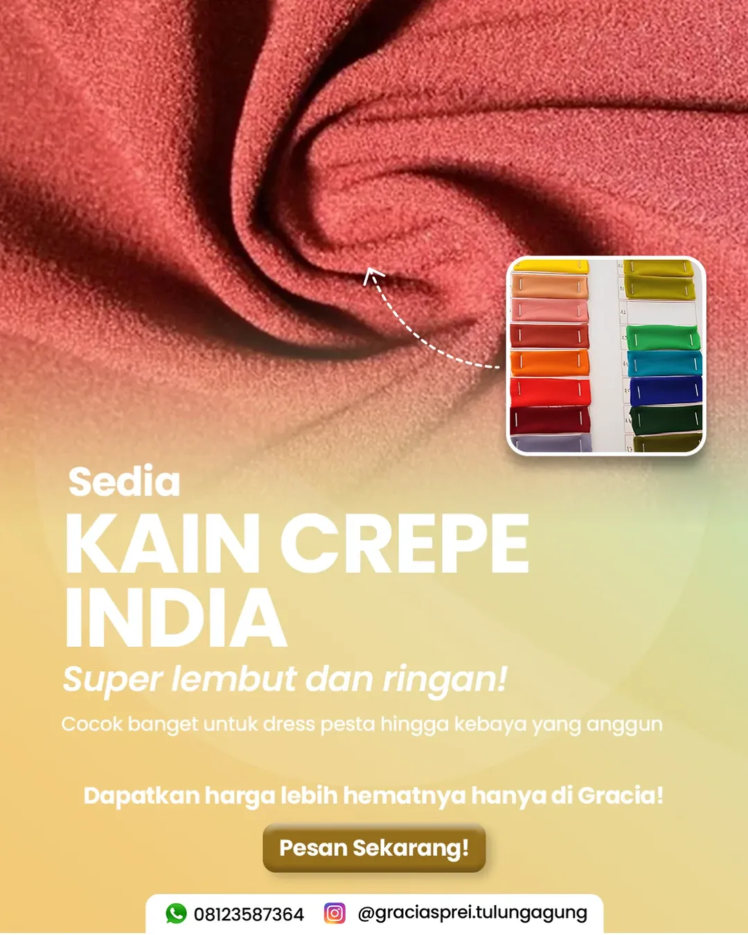 <p>Kami telah menyediakan kain crepe india super l
